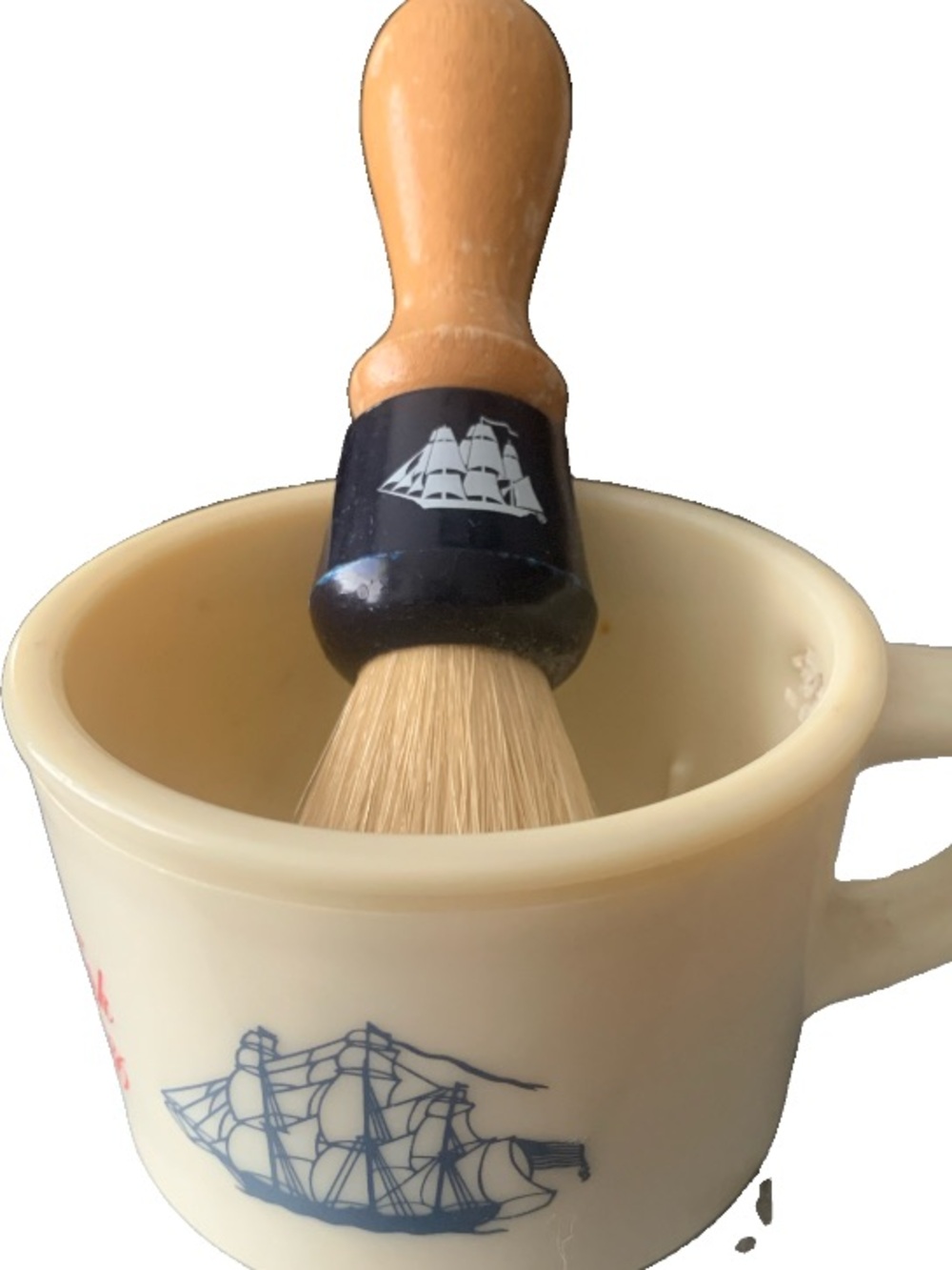 Vintage Old Spice Shulton Shaving Mug Brush Sailing Ship Grand Turk Salem 1786